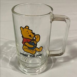 Vintage Disney Winnie the Pooh Clear Sturdy Glass Mug Cup Stein 1970sCollectible